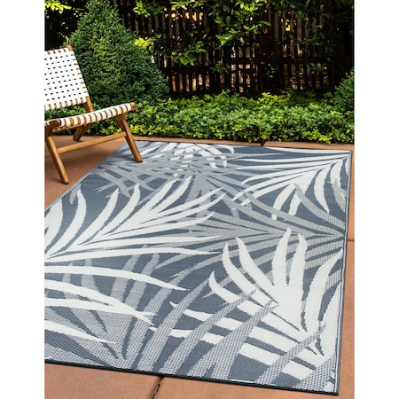 World Rug Gallery Toprical Leaves Coastal Reversible Recycled Plastic 3' X 5' Navy Outdoor Rug 6068NAVY3X5
